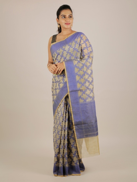 

Pothys Blue & Beige Cotton Blend Printed Saree