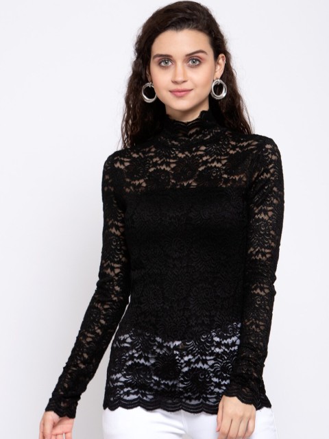 

iki chic Black Self Design Lace Regular Top