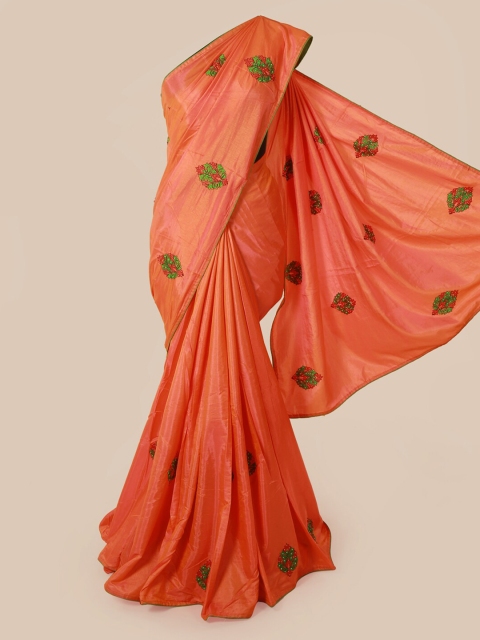 

Pothys Peach-Coloured Embroidered Art Silk Saree