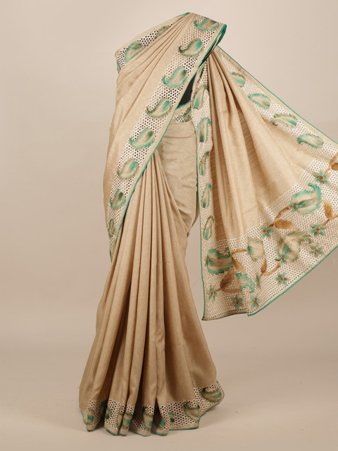 

Pothys Gold-Coloured Pure Silk Solid Tussar Saree