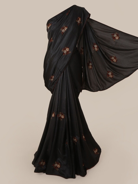 Pothys Black & Brown Art Silk Floral Embroidered Saree