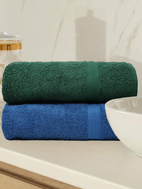 Trident Set of 2 Solid 400 GSM Bath Towel, Blue