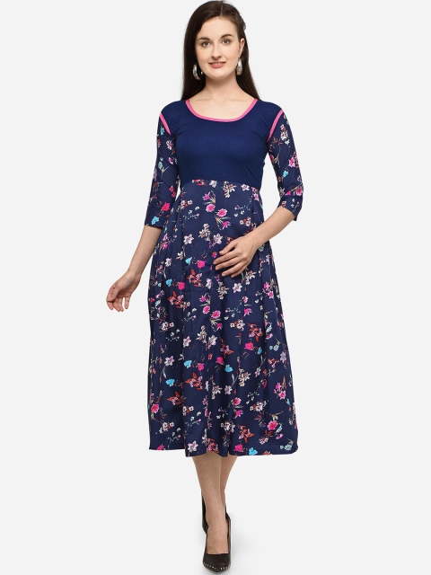 

SAADHVI Women Navy Blue Printed Fit and Flare Dress