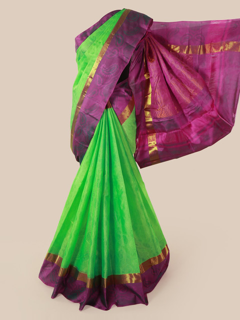 

Pothys Green & Purple Pure Silk Woven Design Saree