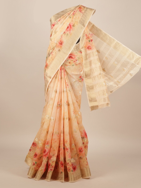 

Pothys Orange Pure Silk Printed Tussar Saree