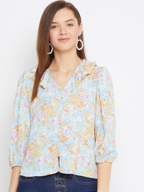 

Madame Blue Floral Printed Regular Top