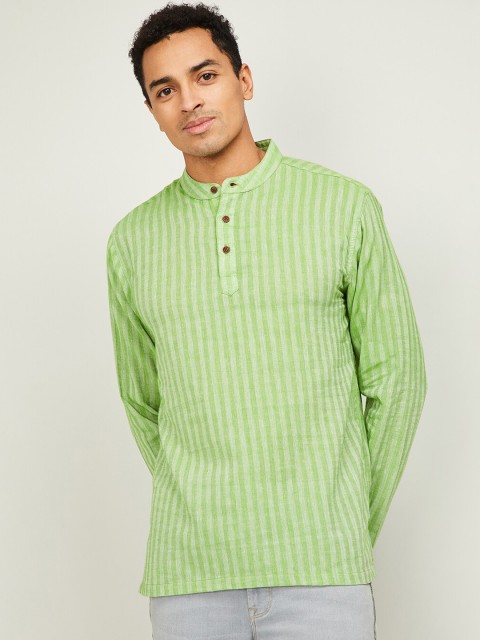 

Melange by Lifestyle Men Green Striped Cotton Kurta