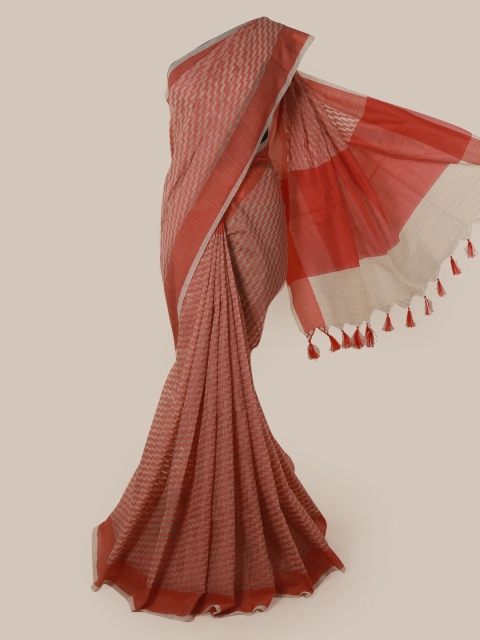 

Pothys Cream-Coloured & Red Supernet Printed Saree