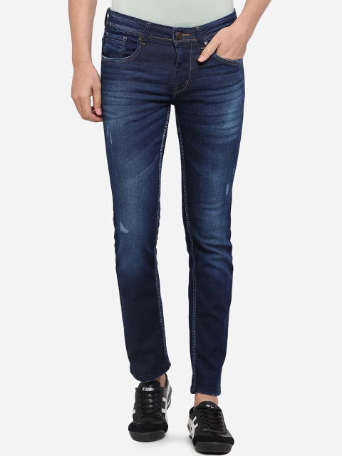 

JADE BLUE Men Navy Blue Washed Slim Fit Mid-Rise Low Distress Stretchable Jeans