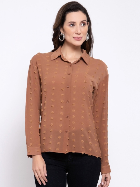 

iki chic Women Brown Self Design Solid Casual Shirt