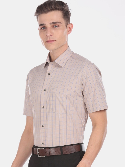 

Arrow Men Beige & Blue Regular Fit Checked Pure Cotton Formal Shirt