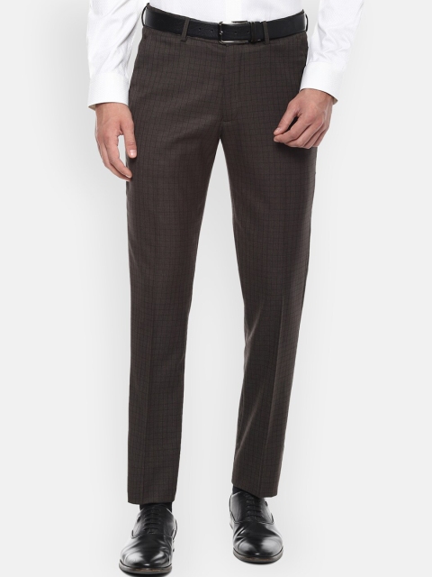 

Louis Philippe Men Brown Slim Fit Checked Formal Trousers