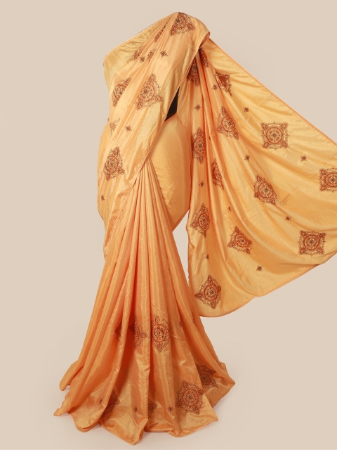 

Pothys Orange Embroidered Art Silk Saree