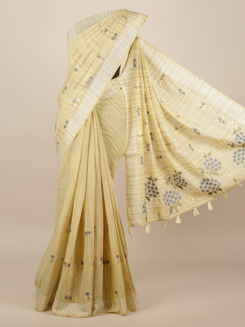 

Pothys Cream-Coloured Pure Silk Striped Tussar Saree