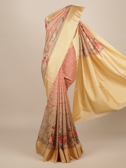 

Pothys Peach-Coloured Printed Jute Silk Saree