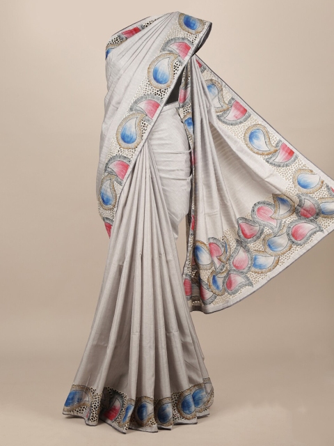 

Pothys Grey Solid Jute Silk Saree