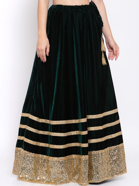 

studio rasa Women Green & Gold-Coloured Embellished Flared Maxi Skirt