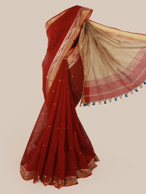 

Pothys Red Solid Cotton Blend Saree