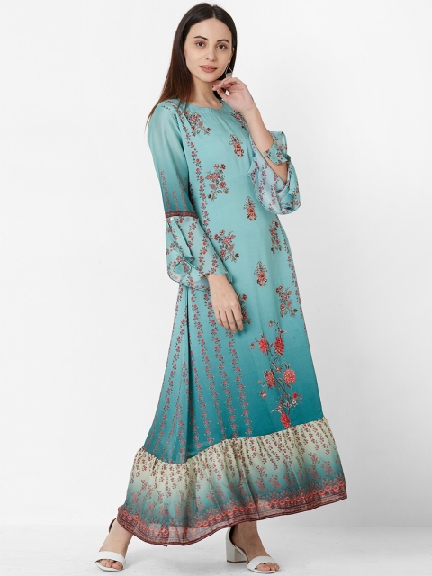 

ZOLA Women Turquoise Blue Floral Printed Maxi Dress