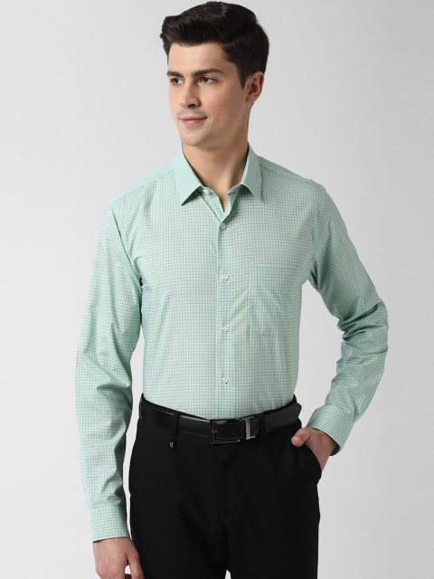 

Peter England Men Green & Blue Slim Fit Checked Cotton Formal Shirt