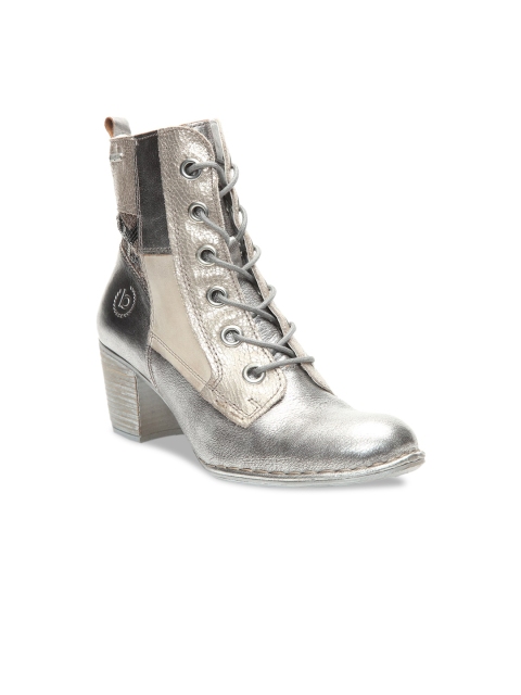

Bugatti Women Taupe & Gunmetal-Toned Metallic Heeled Boots