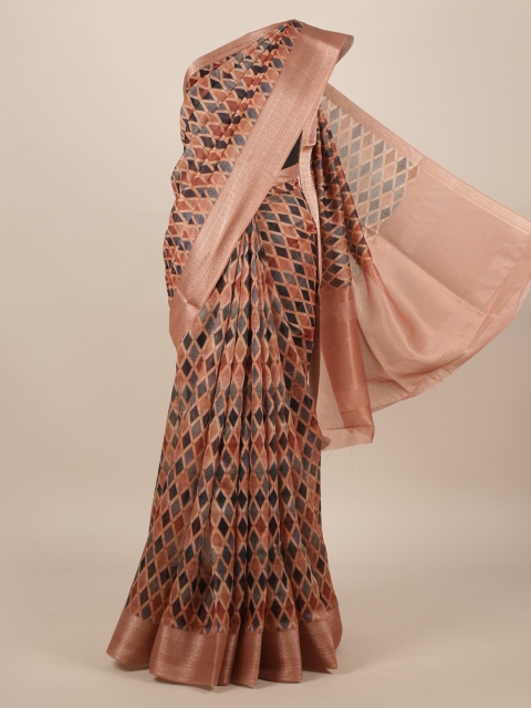 

Pothys Multicoloured Pure Silk Checked Tussar Saree, Multi