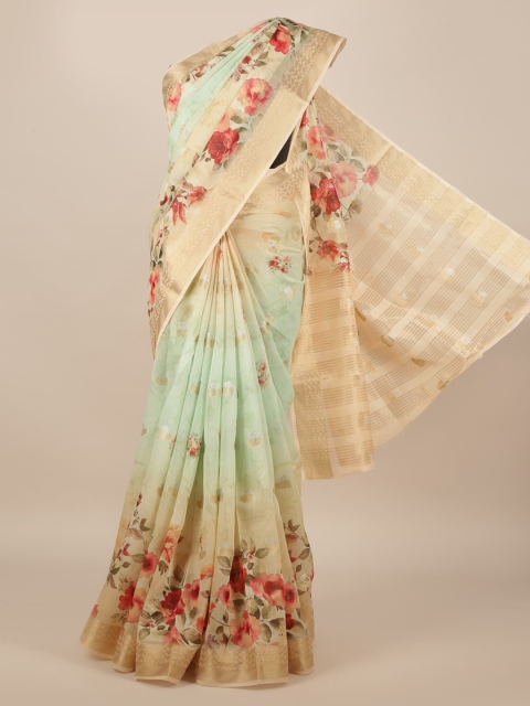 

Pothys Green & Beige Pure Silk Printed Tussar Saree