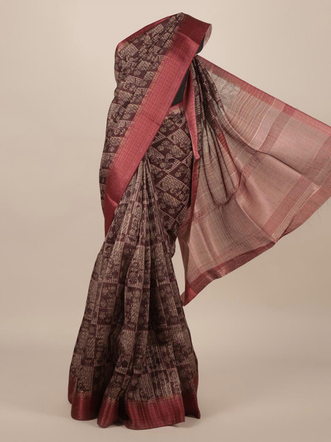 

Pothys Brown Pure Silk Printed Tussar Saree