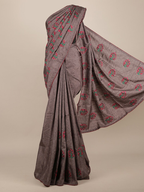 

Pothys Grey Embroidered Jute Silk Saree