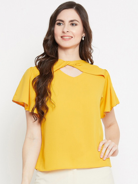 

Madame Yellow Flared Sleeves Solid Regular Top