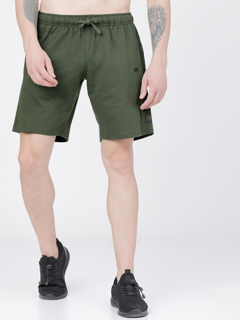 

Ecko Unltd Men Olive Green Solid Slim Fit Regular Shorts
