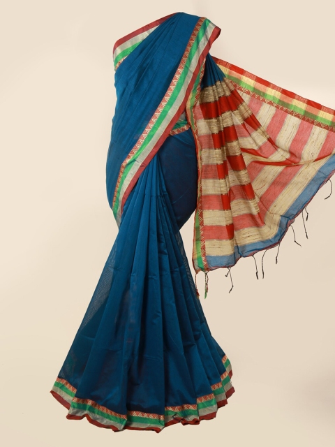 

Pothys Blue Solid Cotton Blend Saree