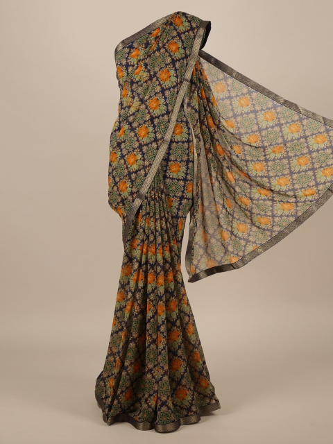 

Pothys Blue & Green Poly Chiffon Printed Saree