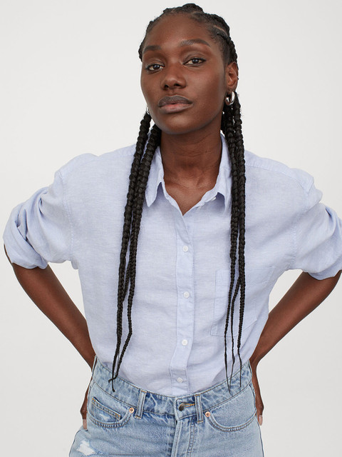 

H&M Women Blue Linen-Blend Shirt