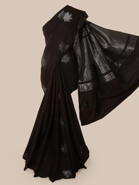

Pothys Black & Silver-Coloured Silk Cotton Woven Design Saree