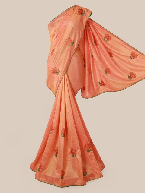 

Pothys Peach-Coloured Embroidered Art Silk Saree