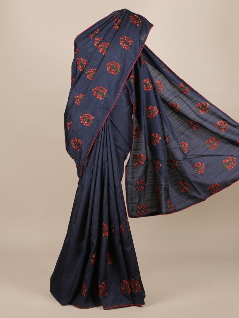 

Pothys Blue Pure Silk Embroidered Tussar Saree