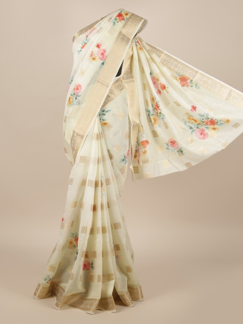 

Pothys Cream-Coloured Pure Silk Printed Tussar Saree