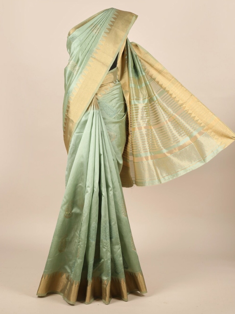 

Pothys Green Pure Silk Embroidered Tussar Saree