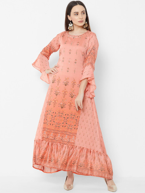 

ZOLA Women Peach-Coloured Floral Printed Maxi Dress