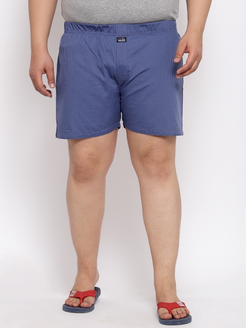 plusS Men Plus Size Blue Checked Pure Cotton Boxers MBX208E