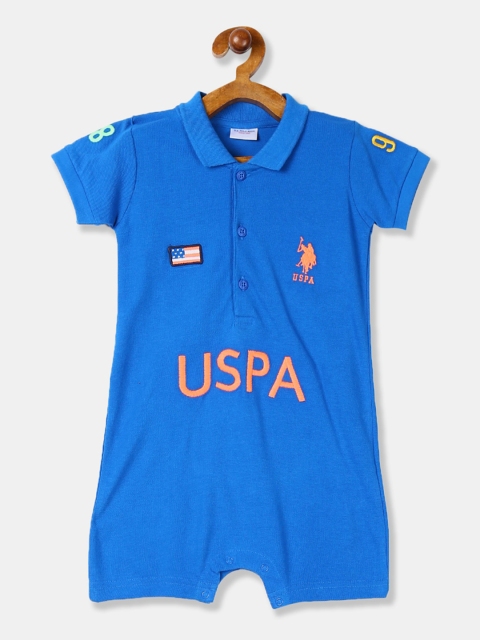 

U.S. Polo Assn. Kids Boys Blue Short Sleeve Brand Logo Printed Bodysuit