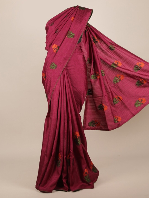 Pothys Maroon Embroidered Jute Silk Saree