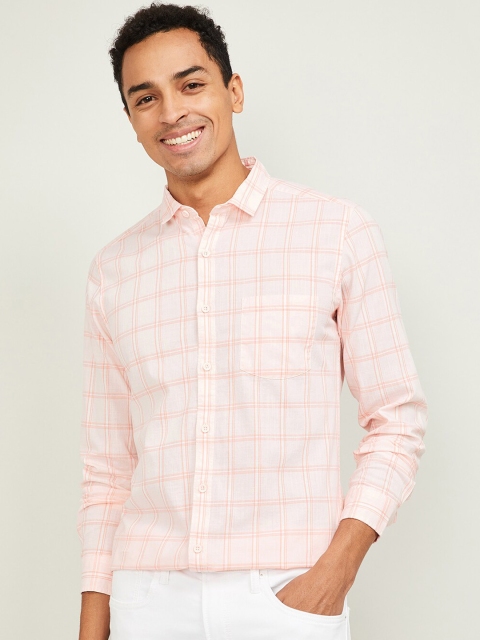 

Fame Forever by Lifestyle Men Pink Slim Fit Checked Pure Cotton Casual Shirt