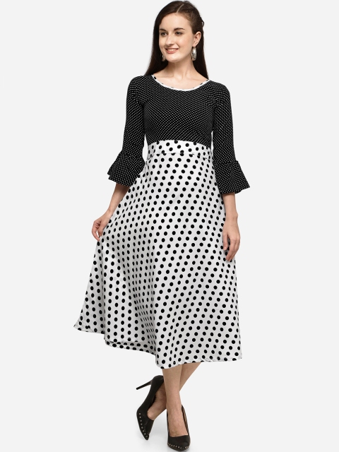 

SAADHVI Women Black Printed Fit and Flare Dress