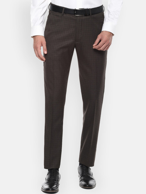 

Louis Philippe Men Brown Slim Fit Checked Formal Trousers