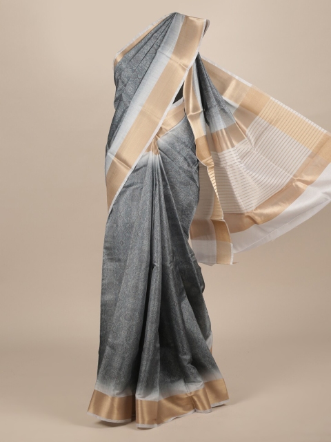 

Pothys Grey Printed Jute Silk Saree