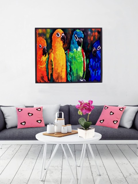

Aapno Rajasthan Orange & Blue Parrots Canvas Painting