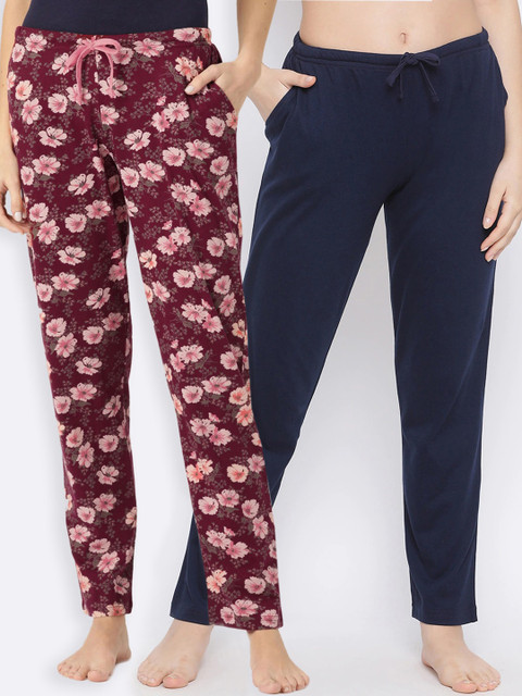 

Kanvin Women Pack of 2 Pure Cotton Lounge Pants, Maroon