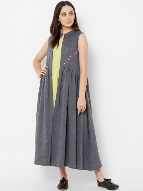 

ZOLA Women Lime Green Embroidered Layered Maxi Dress with Jacket